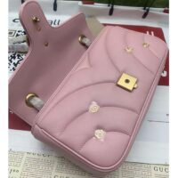 Gucci Women GG Marmont Small Shoulder Bag Pink Double G Matelassé Chevron Leather (1)