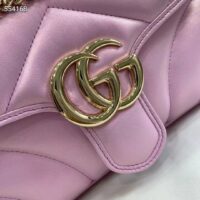 Gucci Women GG Marmont Small Shoulder Bag Pink Iridescent Quilted Chevron Leather (9)