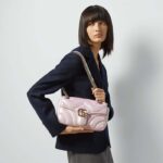 Gucci Women GG Marmont Small Shoulder Bag Pink Iridescent Quilted Chevron Leather - Imagen 11