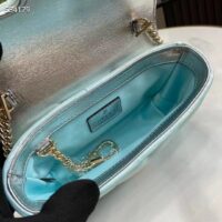 Gucci Women GG Marmont Super Mini Bag Light Blue Iridescent Matelassé Chevron Leather (7)