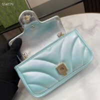 Gucci Women GG Marmont Super Mini Bag Light Blue Iridescent Matelassé Chevron Leather (7)