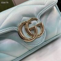 Gucci Women GG Marmont Super Mini Bag Light Blue Iridescent Matelassé Chevron Leather (7)