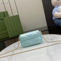 Gucci Women GG Marmont Super Mini Bag Light Blue Iridescent Matelassé Chevron Leather (7)