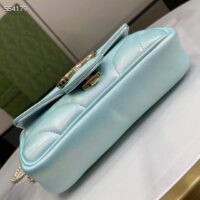 Gucci Women GG Marmont Super Mini Bag Light Blue Iridescent Matelassé Chevron Leather (7)