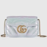 Gucci Women GG Marmont Super Mini Bag Light Blue Iridescent Matelassé Chevron Leather (7)