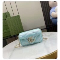 Gucci Women GG Marmont Super Mini Bag Light Blue Iridescent Matelassé Chevron Leather (7)