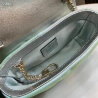 Gucci Women GG Marmont Super Mini Bag Light Green Iridescent Matelassé Chevron Leather (9)