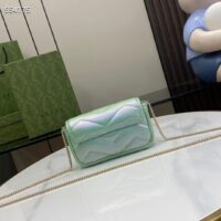 Gucci Women GG Marmont Super Mini Bag Light Green Iridescent Matelassé Chevron Leather (9)