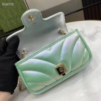 Gucci Women GG Marmont Super Mini Bag Light Green Iridescent Matelassé Chevron Leather (9)