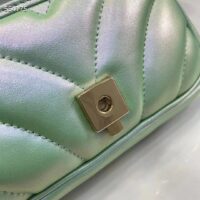 Gucci Women GG Marmont Super Mini Bag Light Green Iridescent Matelassé Chevron Leather (9)