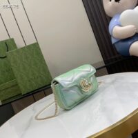 Gucci Women GG Marmont Super Mini Bag Light Green Iridescent Matelassé Chevron Leather (9)