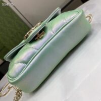 Gucci Women GG Marmont Super Mini Bag Light Green Iridescent Matelassé Chevron Leather (9)