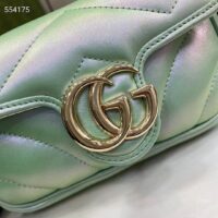 Gucci Women GG Marmont Super Mini Bag Light Green Iridescent Matelassé Chevron Leather (9)