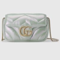 Gucci Women GG Marmont Super Mini Bag Light Green Iridescent Matelassé Chevron Leather (9)