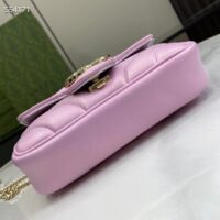 Gucci Women GG Marmont Super Mini Bag Pink Iridescent Matelassé Chevron Leather (4)