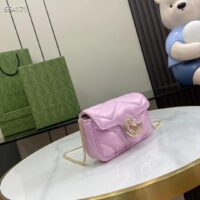 Gucci Women GG Marmont Super Mini Bag Pink Iridescent Matelassé Chevron Leather (4)