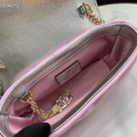 Gucci Women GG Marmont Super Mini Bag Pink Iridescent Matelassé Chevron Leather (4)