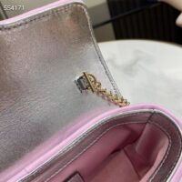 Gucci Women GG Marmont Super Mini Bag Pink Iridescent Matelassé Chevron Leather (4)