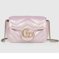 Gucci Women GG Marmont Super Mini Bag Pink Iridescent Matelassé Chevron Leather (4)