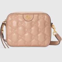 Gucci Women GG Matelassé Small Bag Rose Beige Leather Double G Zip Closure (1)