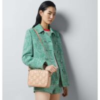 Gucci Women GG Matelassé Small Bag Rose Beige Leather Double G Zip Closure (1)