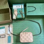 Gucci Women GG Matelassé Small Bag Rose Beige Leather Double G Zip Closure - Image 8