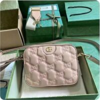 Gucci Women GG Matelassé Small Bag Rose Beige Leather Double G Zip Closure (1)