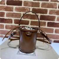 Gucci Women GG Ophidia Mini Bucket Bag Brown Leather Double G Drawstring Closure (6)
