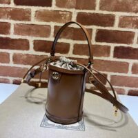 Gucci Women GG Ophidia Mini Bucket Bag Brown Leather Double G Drawstring Closure (6)