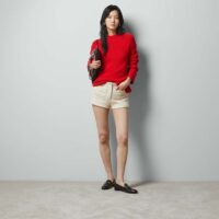 Gucci Women GG Red Wool Top Gucci Intarsia Crewneck Dropped Shoulder Long Sleeves (6)