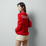 Gucci Women GG Red Wool Top Gucci Intarsia Crewneck Dropped Shoulder Long Sleeves - Image 14