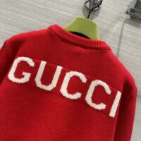 Gucci Women GG Red Wool Top Gucci Intarsia Crewneck Dropped Shoulder Long Sleeves (6)