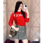 Gucci Women GG Red Wool Top Gucci Intarsia Crewneck Dropped Shoulder Long Sleeves - Image 11