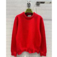 Gucci Women GG Red Wool Top Gucci Intarsia Crewneck Dropped Shoulder Long Sleeves (6)