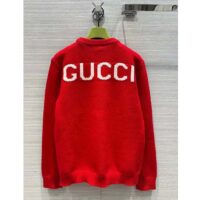 Gucci Women GG Red Wool Top Gucci Intarsia Crewneck Dropped Shoulder Long Sleeves (6)