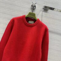 Gucci Women GG Red Wool Top Gucci Intarsia Crewneck Dropped Shoulder Long Sleeves (6)