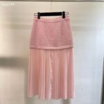 Gucci Women GG Silk Tweed Layered Skirt Pink Fitted Waistband Front Split Style ‎760862 ZAPUO 5642 - Image 4