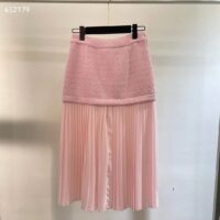 Gucci Women GG Silk Tweed Layered Skirt Pink Fitted Waistband Front Split Style ‎760862 ZAPUO 5642 (9)