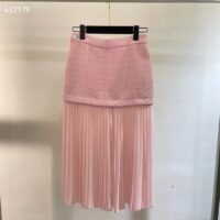 Gucci Women GG Silk Tweed Layered Skirt Pink Fitted Waistband Front Split Style ‎760862 ZAPUO 5642 (9)