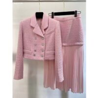 Gucci Women GG Silk Tweed Layered Skirt Pink Fitted Waistband Front Split Style ‎760862 ZAPUO 5642 (9)
