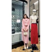 Gucci Women GG Silk Tweed Layered Skirt Pink Fitted Waistband Front Split Style ‎760862 ZAPUO 5642 (9)