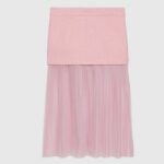Gucci Women GG Silk Tweed Layered Skirt Pink Fitted Waistband Front Split Style ‎760862 ZAPUO 5642