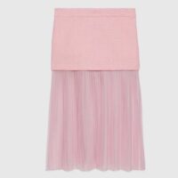 Gucci Women GG Silk Tweed Layered Skirt Pink Fitted Waistband Front Split Style ‎760862 ZAPUO 5642 (9)