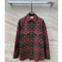 Gucci Women GG Tartan Wool Shirt Green Red GG Point Collar Long Sleeves Button Cuffs (11)