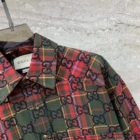 Gucci Women GG Tartan Wool Shirt Green Red GG Point Collar Long Sleeves Button Cuffs (11)