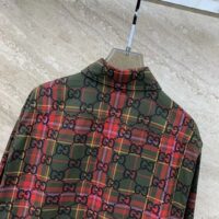 Gucci Women GG Tartan Wool Shirt Green Red GG Point Collar Long Sleeves Button Cuffs (11)