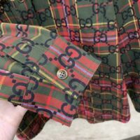 Gucci Women GG Tartan Wool Shirt Green Red GG Point Collar Long Sleeves Button Cuffs (11)