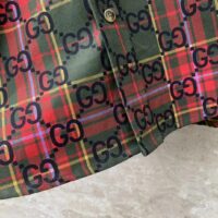 Gucci Women GG Tartan Wool Shirt Green Red GG Point Collar Long Sleeves Button Cuffs (11)