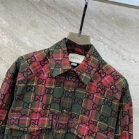 Gucci Women GG Tartan Wool Shirt Green Red GG Point Collar Long Sleeves Button Cuffs (11)