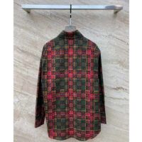 Gucci Women GG Tartan Wool Shirt Green Red GG Point Collar Long Sleeves Button Cuffs (11)